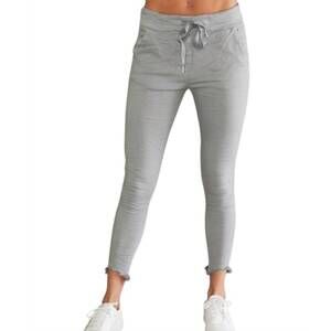 NEW MARISIMA frayed ankle crinkle jogger pants in gray
